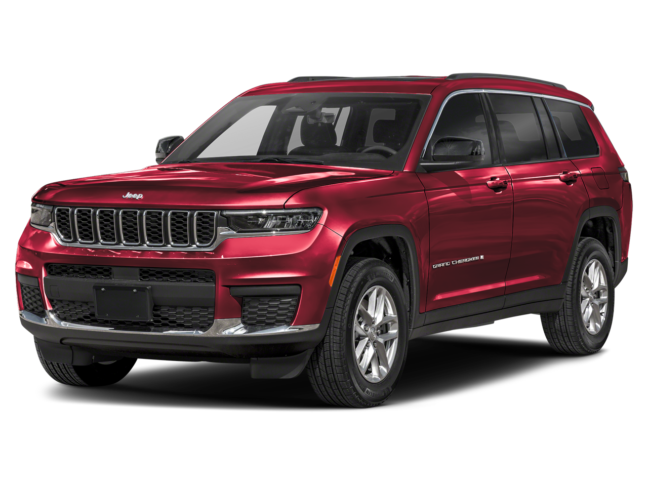 2025 Jeep Grand Cherokee L Limited in Velvet Red Pearlcoat — front three-quarter view