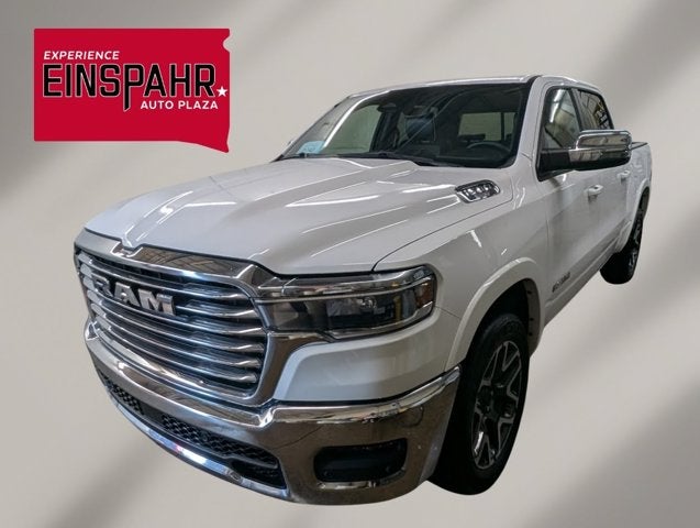 2025 RAM 1500 Laramie in Bright White Clearcoat — front three-quarter view