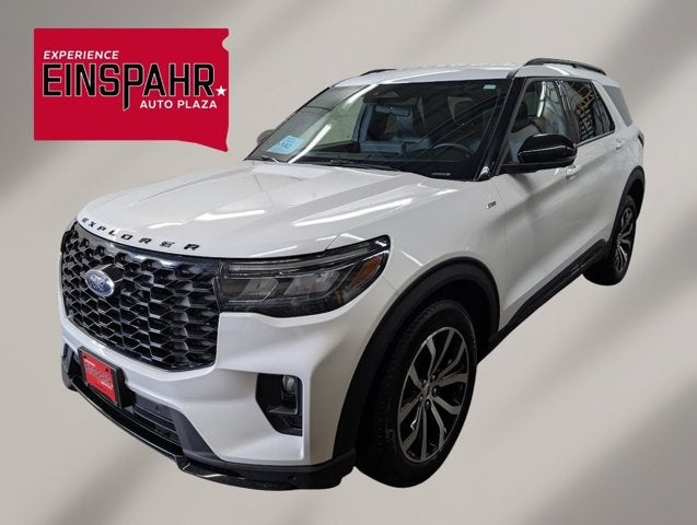 2025 Ford Explorer ST-Line in White — front three-quarter view