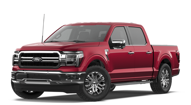 2026 Ford F-150 LARIAT in Ruby Red Metallic Tinted Clearcoat — front three-quarter view